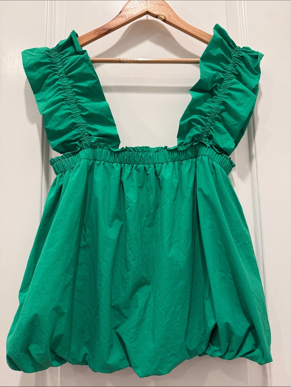THML Green Ruffle Strap Bubble Hem Top